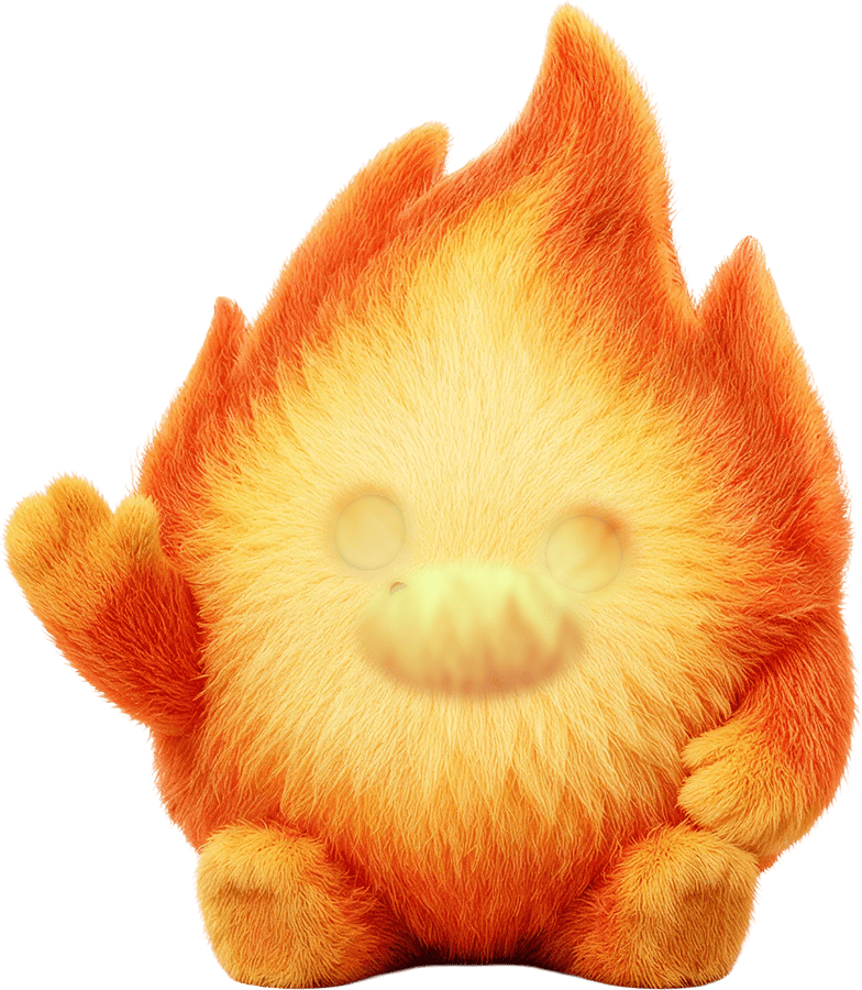 Iggy, the Ignelo flame mascot, waving